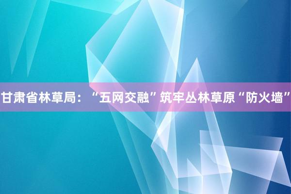 甘肃省林草局：“五网交融”筑牢丛林草原“防火墙”